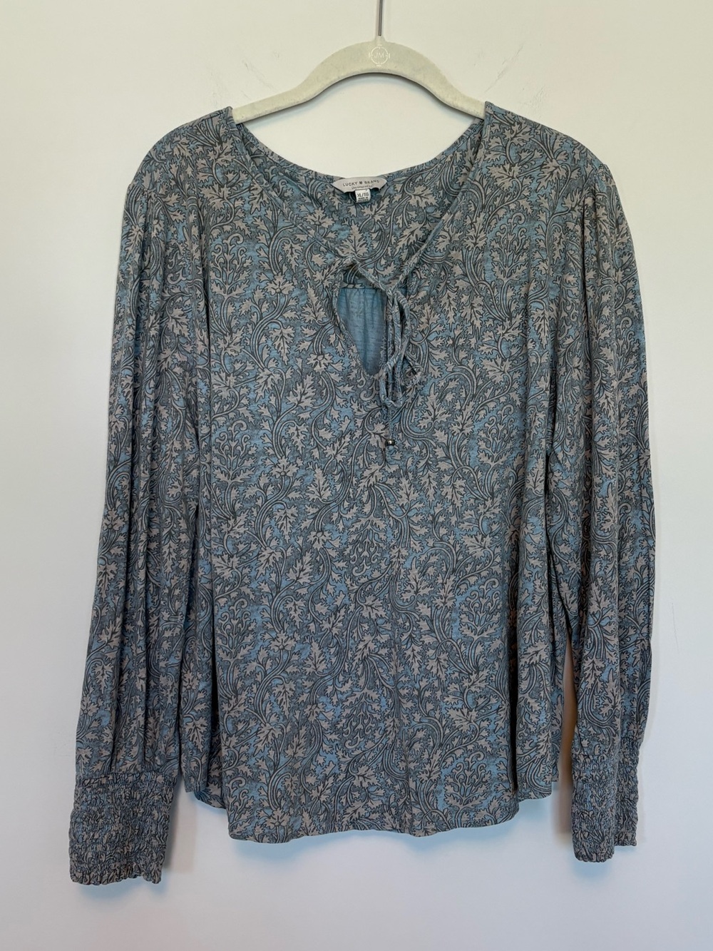 Lucky Brand Blue Floral Paisley Print Tie Front Long Sleeve Blouse Size XL